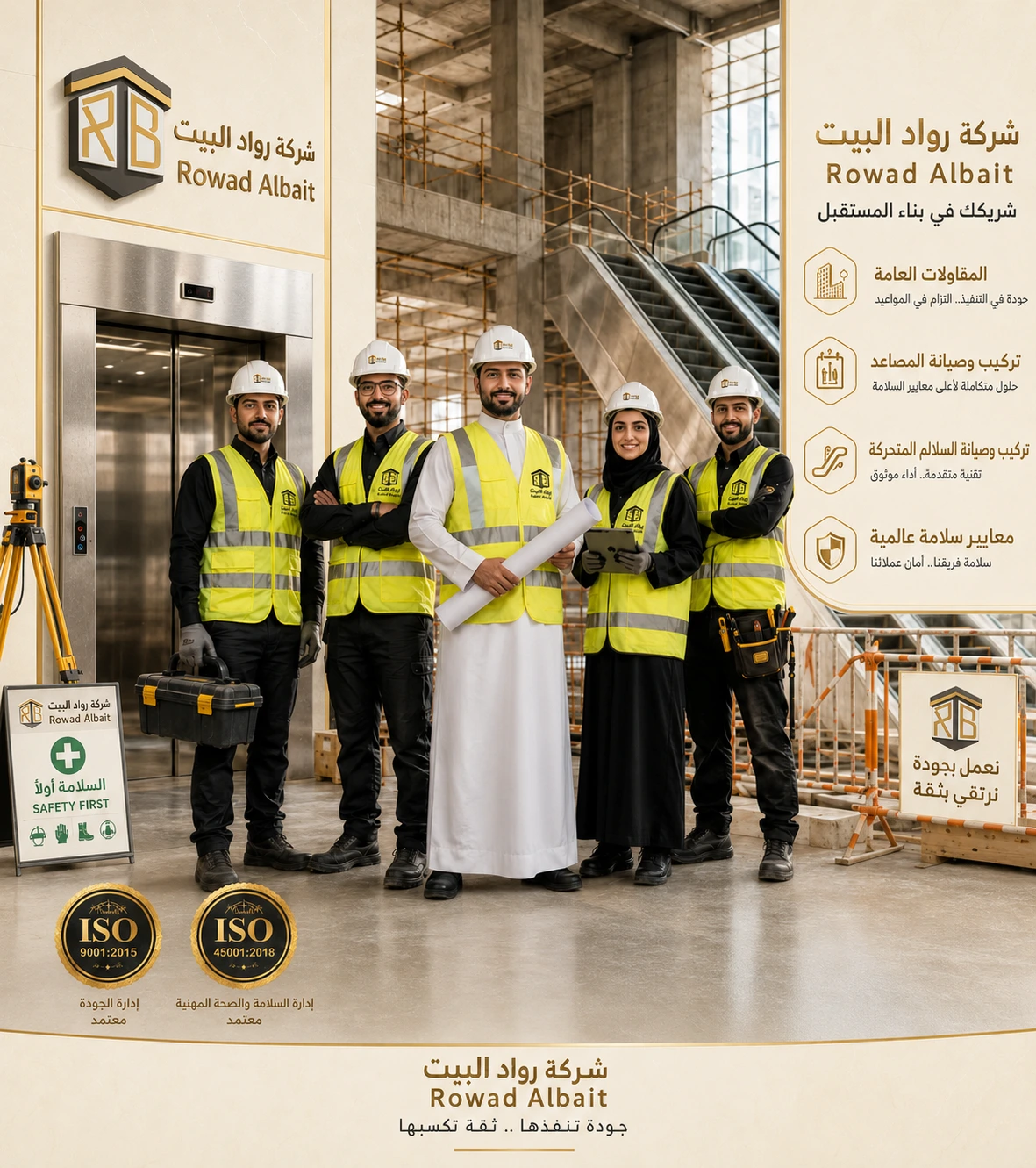 عند شركة رواد البيت للمقاولات والمصاعد